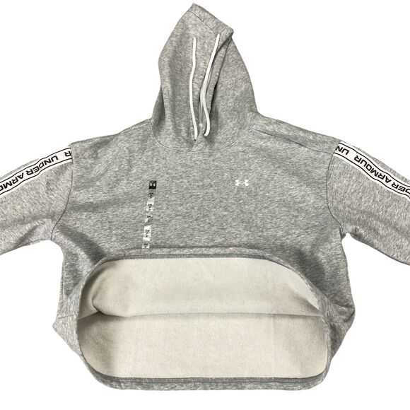 Under Armour Crop Hoodie Women's SM Heather Gray Fleece Lined Loose Fit Pullover - Picture 14 of 15